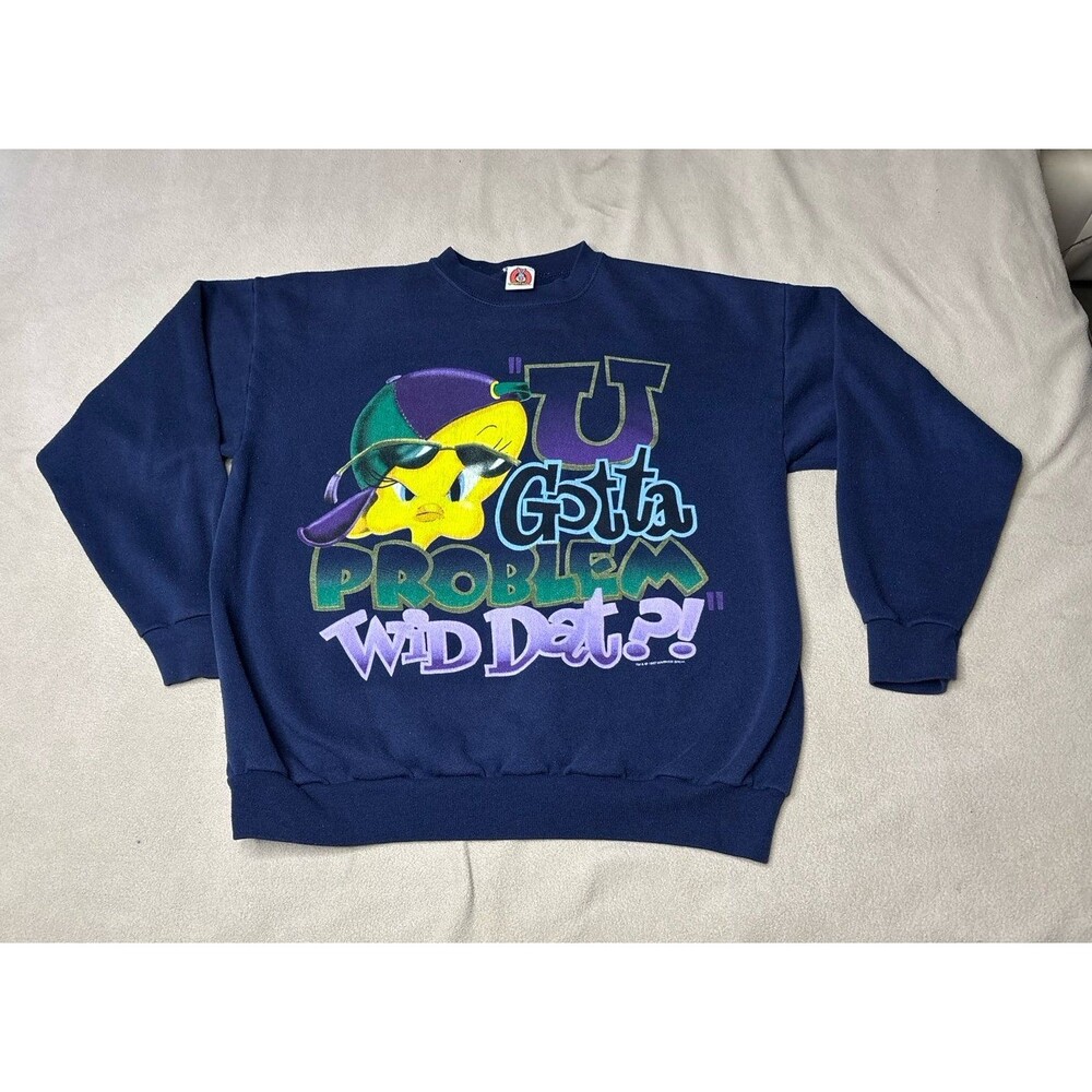 Vintage 1997 Looney Tunes Tweety Bird Sweater Size L U Gotta Problem Wid Dat?